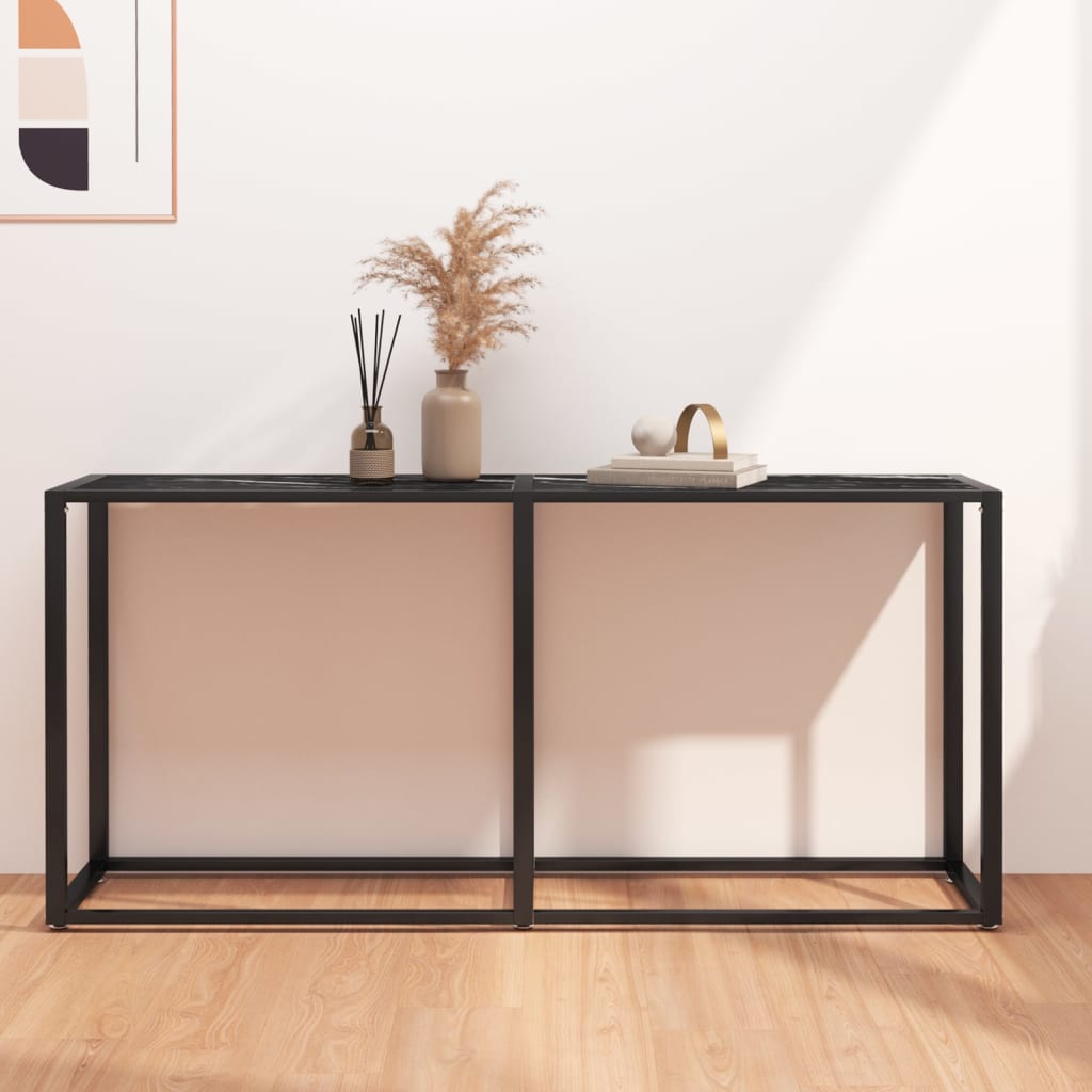 vidaXL Mesa consola mármore preto 160x35x75,5 cm vidro temperado