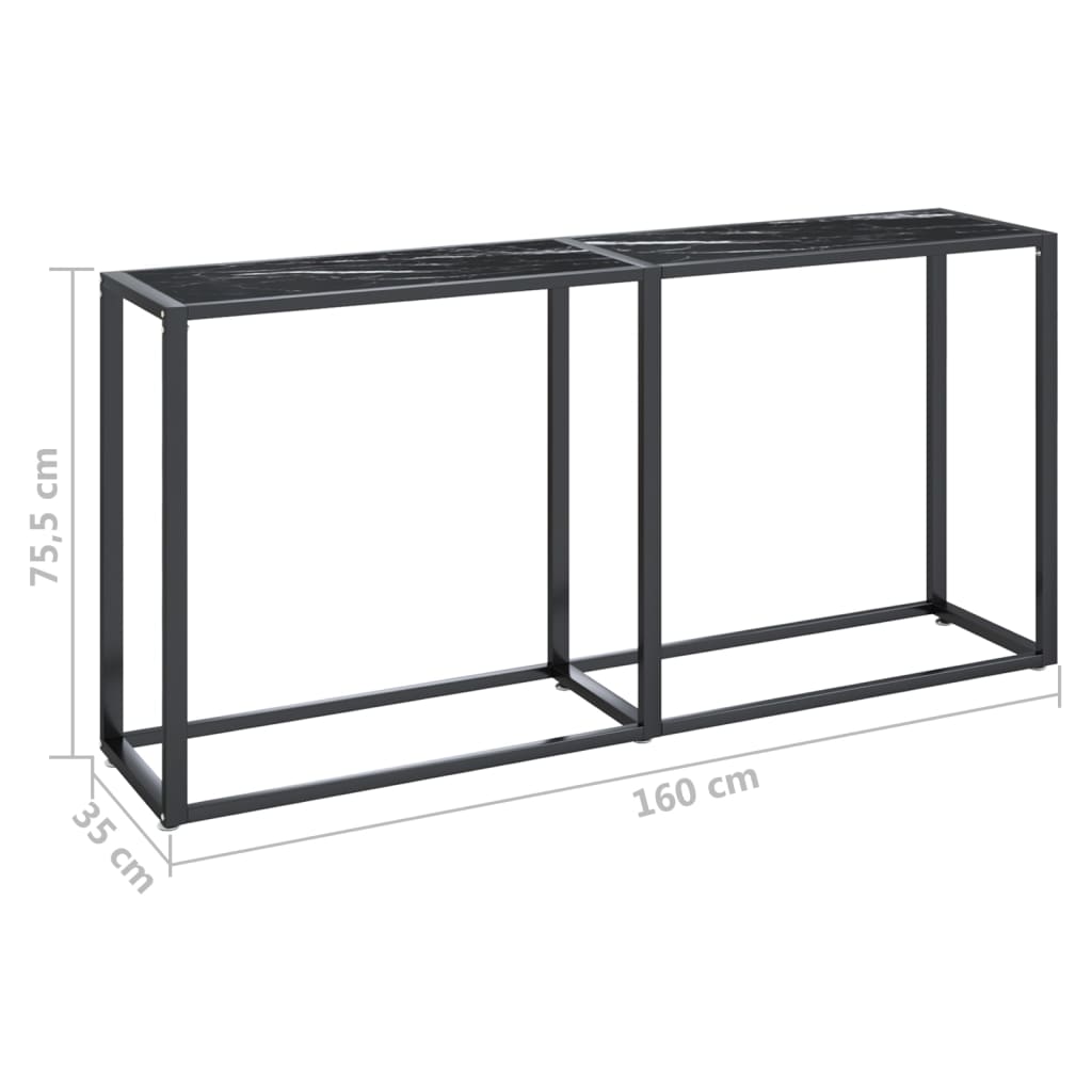 vidaXL Mesa consola mármore preto 160x35x75,5 cm vidro temperado