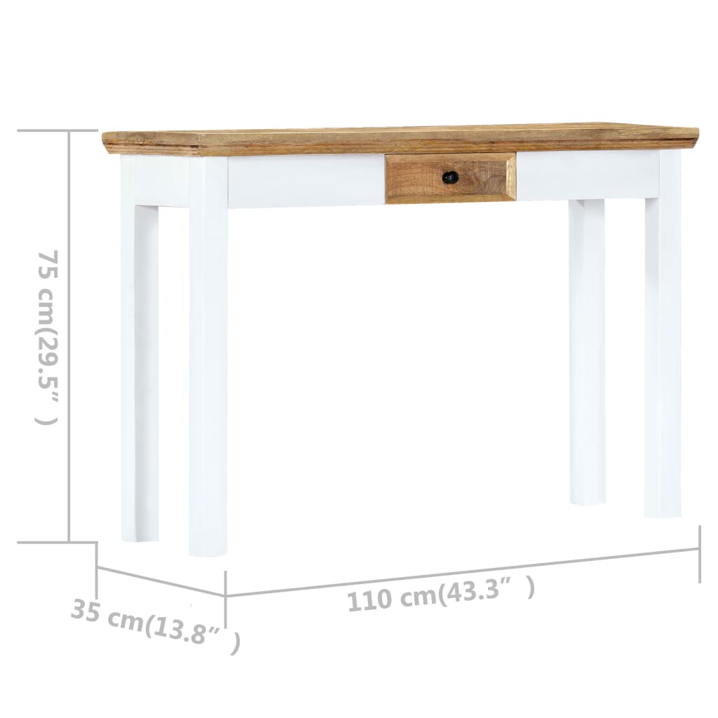 vidaXL Mesa consola 110x35x75 cm mangueira maciça branco e castanho