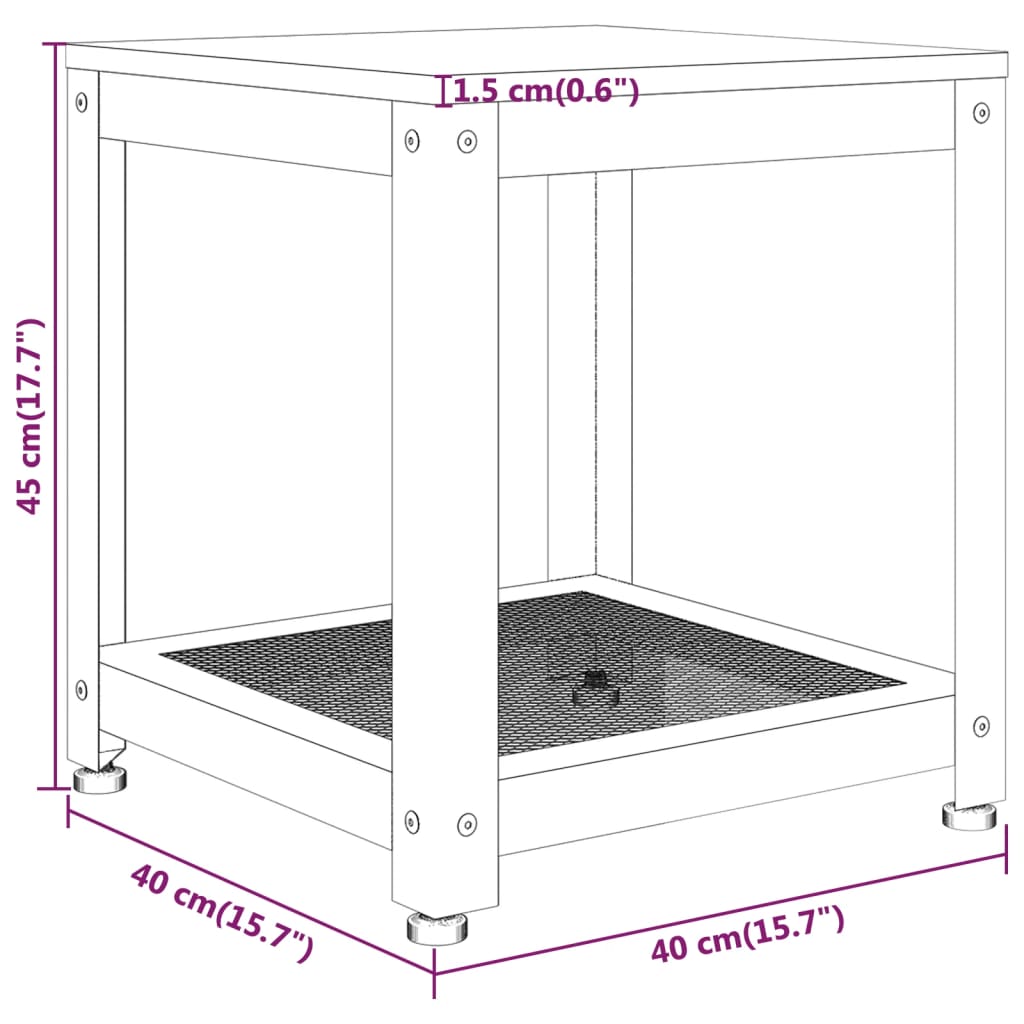 vidaXL Mesa de apoio 40x40x45 cm MDF e ferro castanho-claro e preto