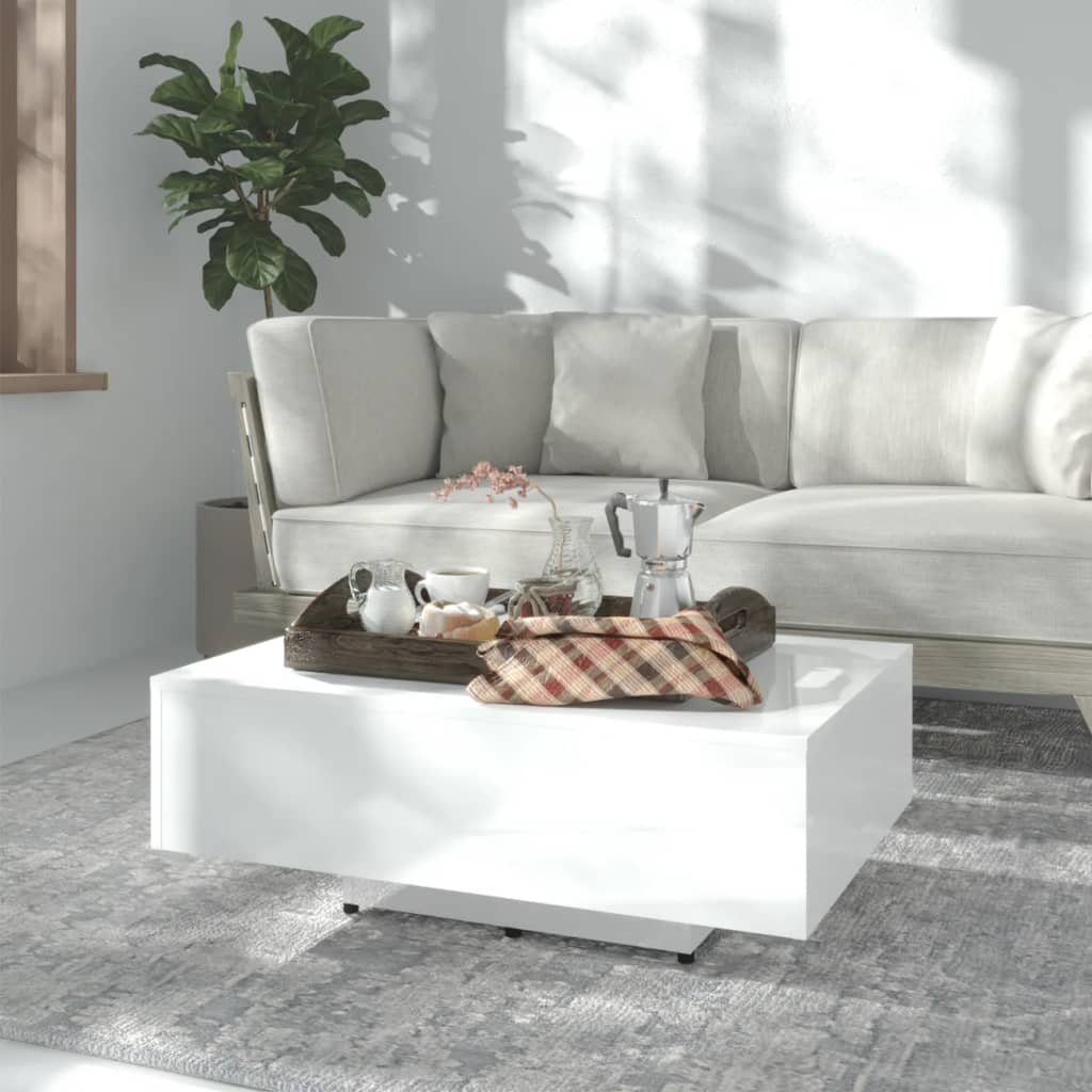 vidaXL Mesa de centro 85x55x31 cm contraplacado branco brilhante