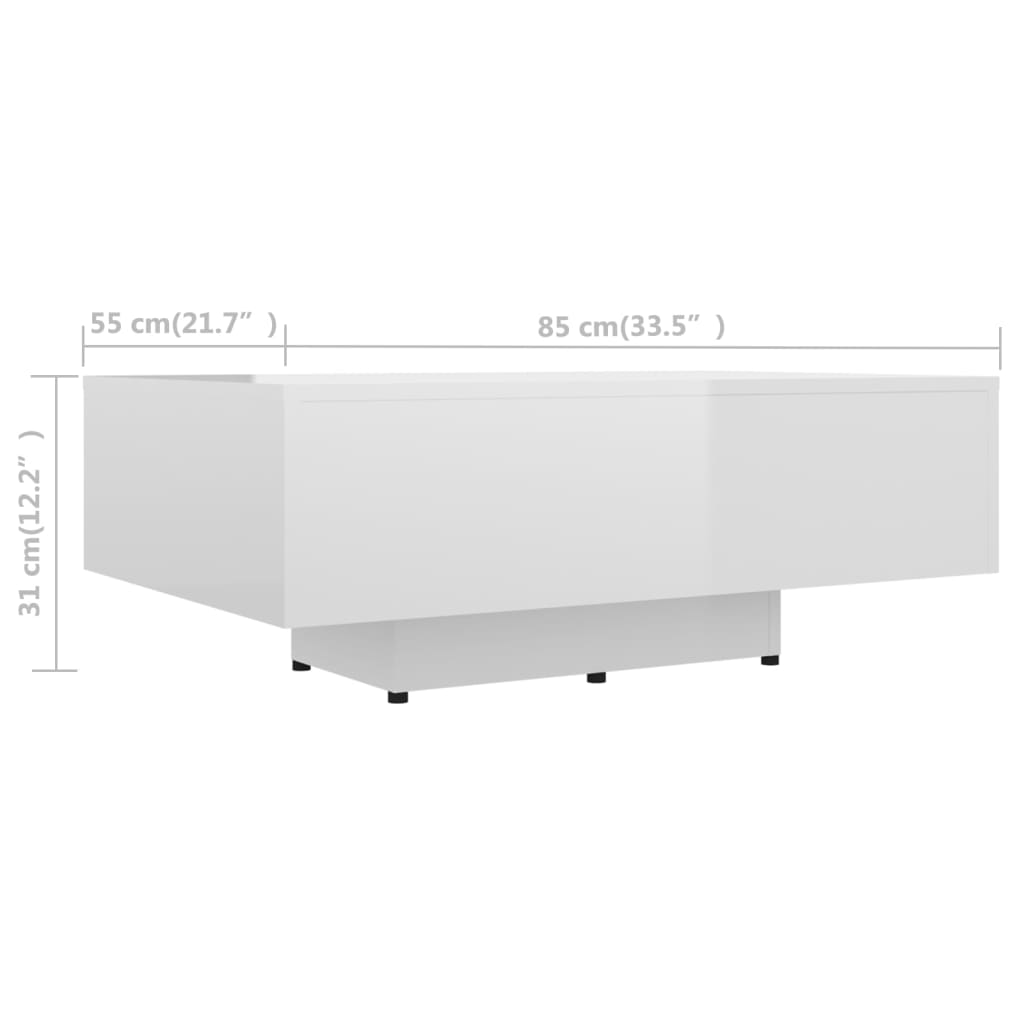 vidaXL Mesa de centro 85x55x31 cm contraplacado branco brilhante