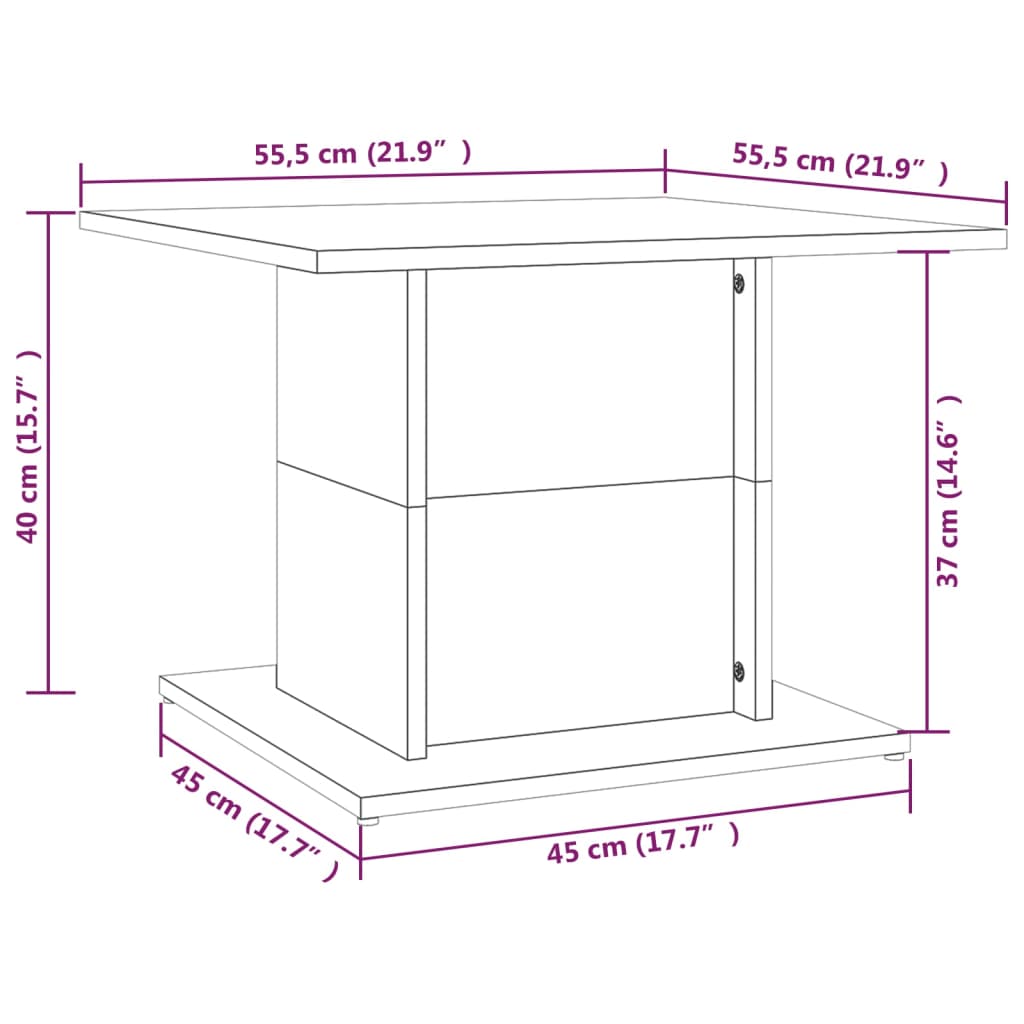 vidaXL Mesa centro 55,5x55,5x40 cm contraplacado carvalho sonoma cinza