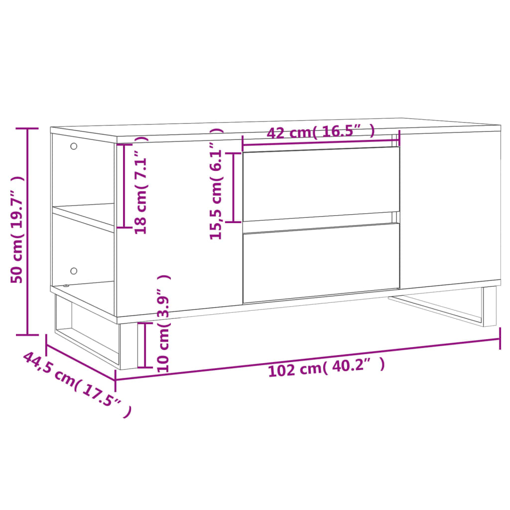 vidaXL Mesa de centro 102x44,5x50 cm derivados de madeira preto