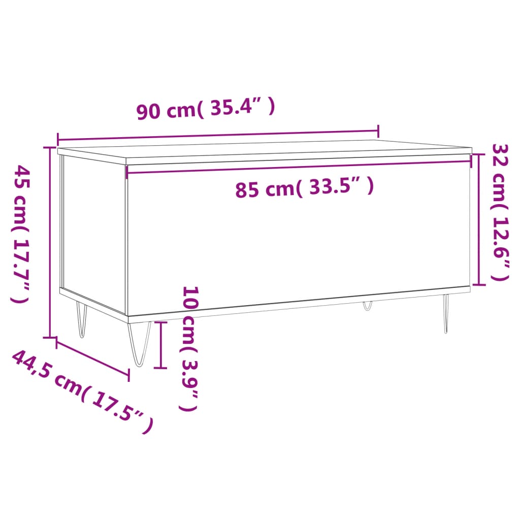 vidaXL Mesa de centro 90x44,5x45 cm derivados de madeira preto