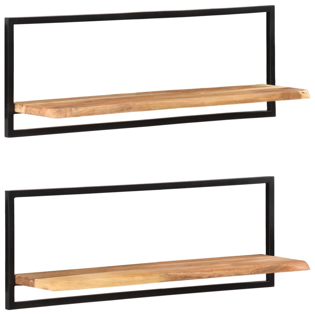 vidaXL Prateleiras de parede 2 pcs 100x24x35 cm acácia maciça e aço