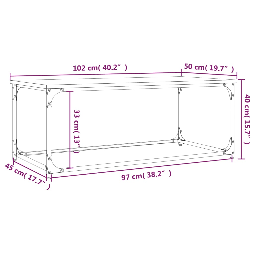 vidaXL Mesa de centro 102x50x40 cm derivados de madeira/ferro preto