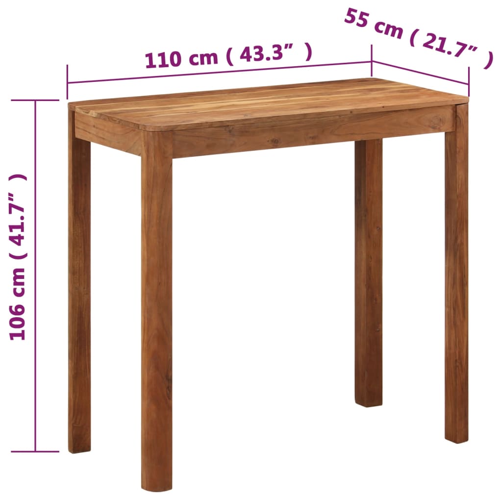 vidaXL Mesa de bar acácia maciça c/ acabamento a mel 110x55x106 cm