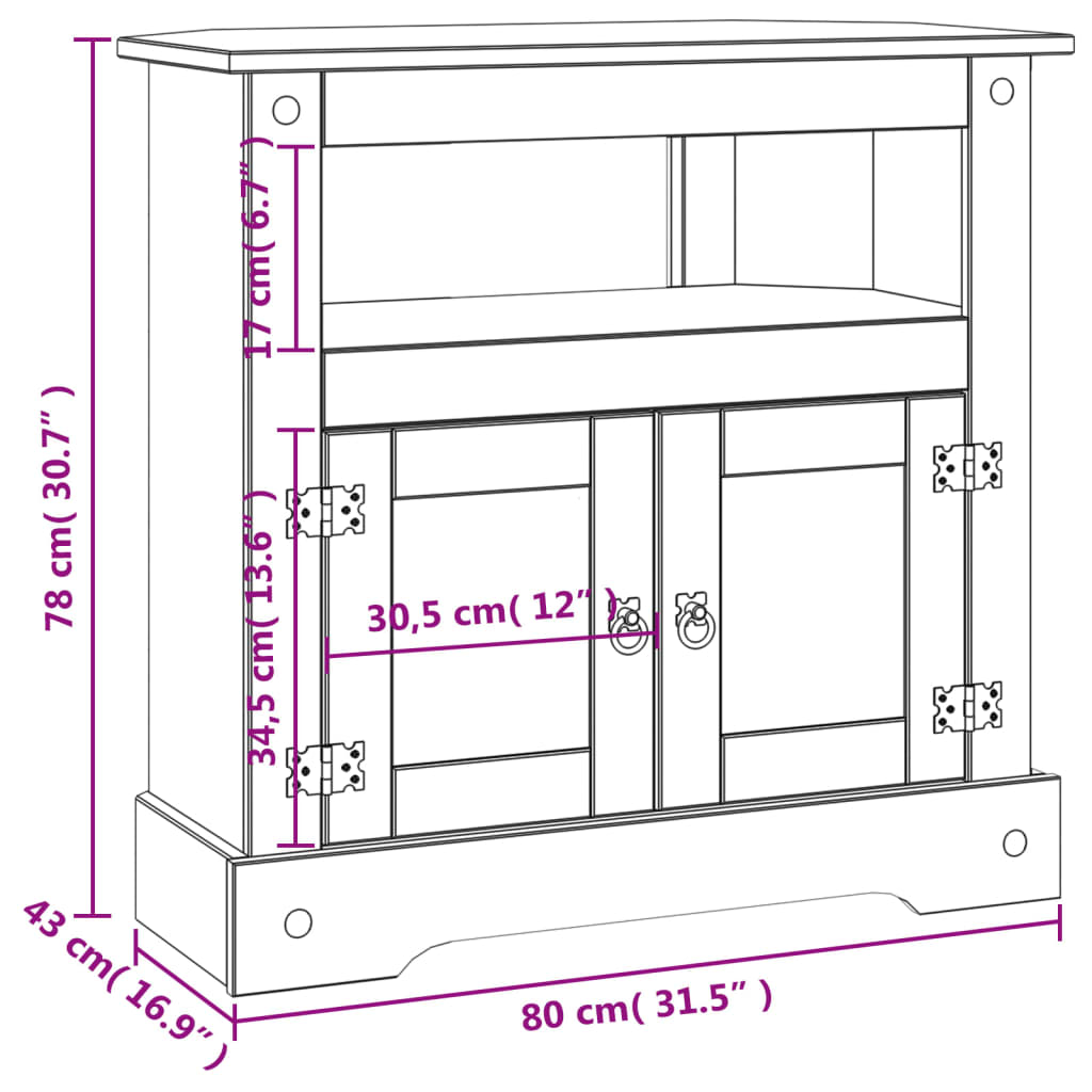 vidaXL Mesa consola Corona Range em pinho mexicano 80x43x78 cm