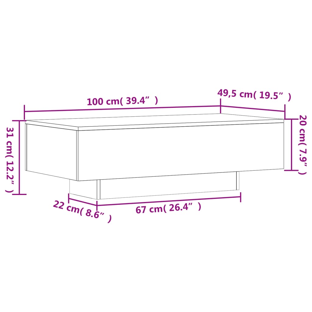 vidaXL Mesa de centro 100x49,5x31 cm derivados de madeira cinza sonoma