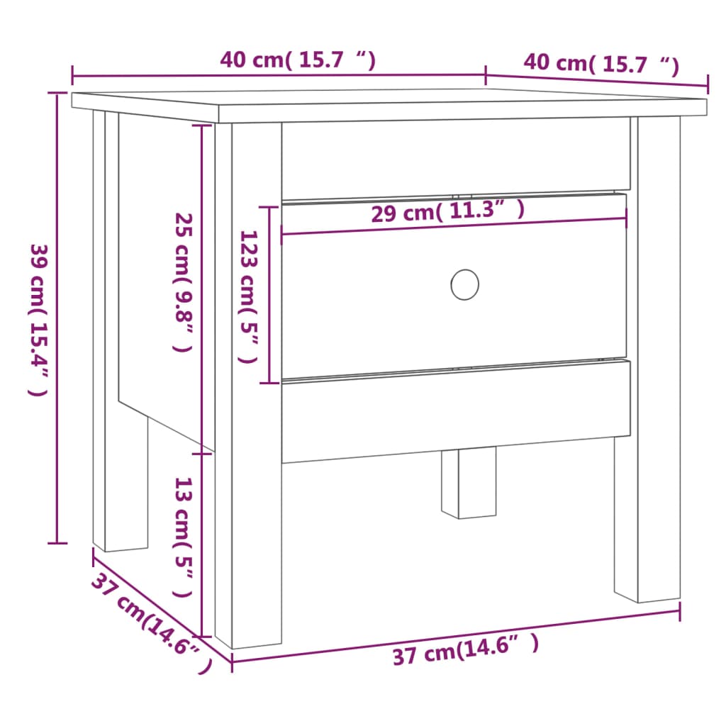 vidaXL Mesa de apoio 40x40x39 cm pinho maciço