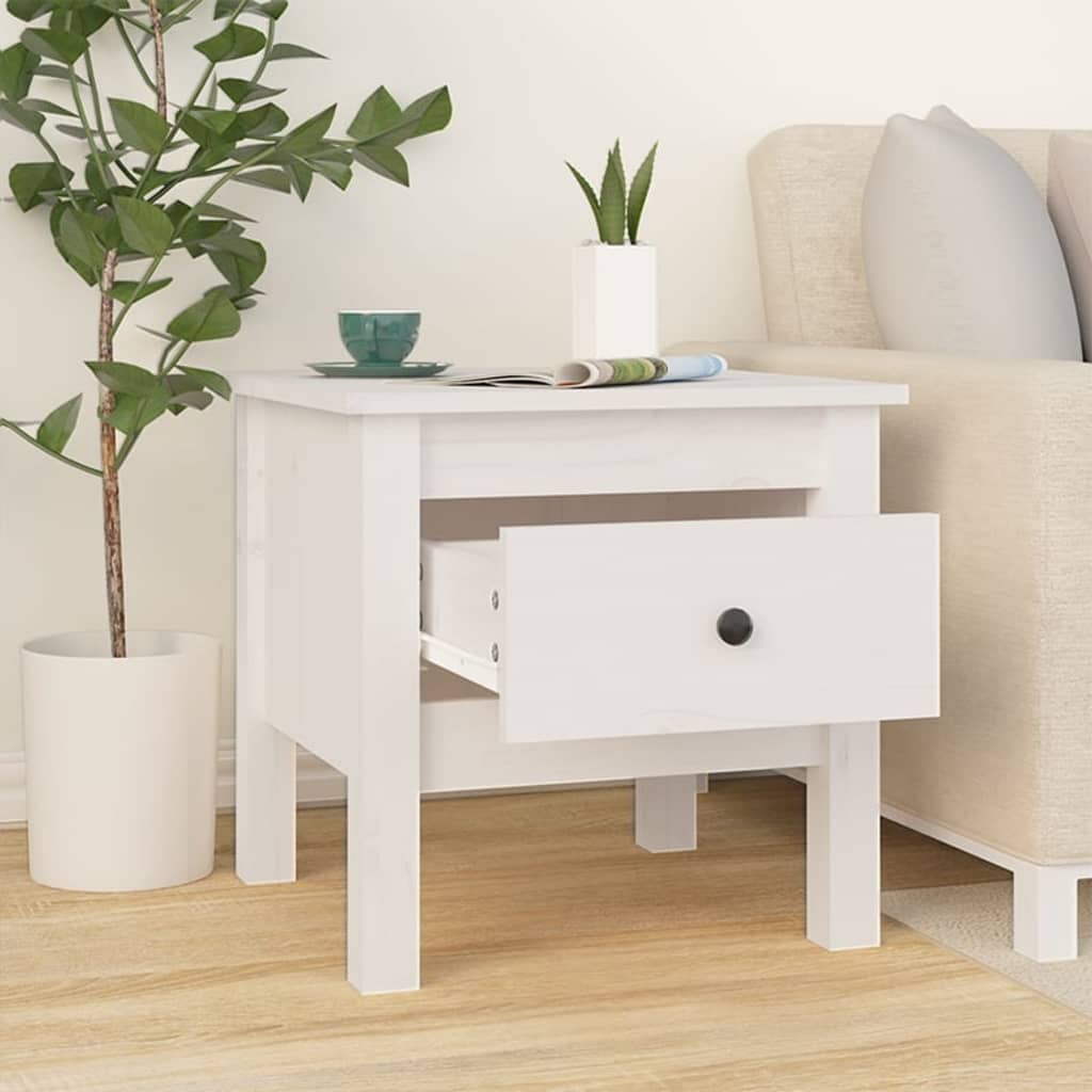 vidaXL Mesa de apoio 40x40x39 cm pinho maciço Branco