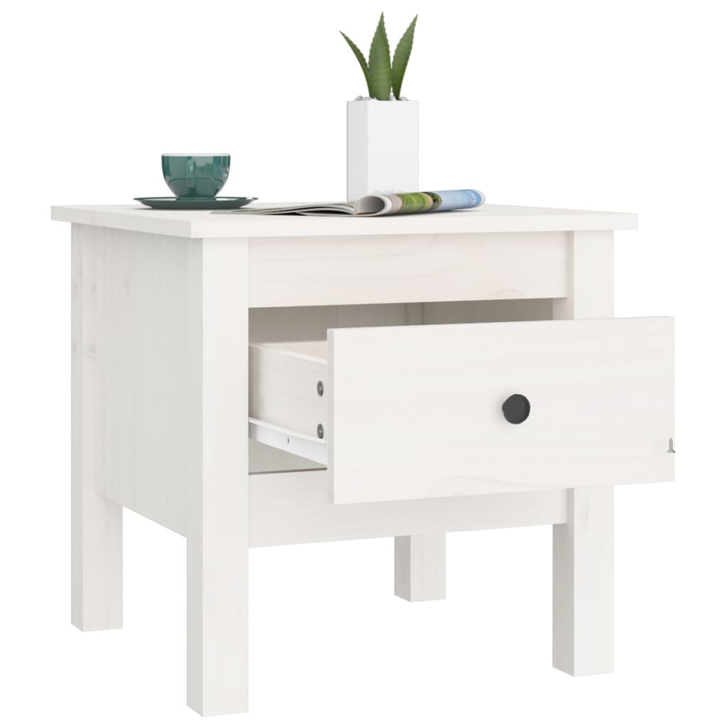 vidaXL Mesa de apoio 40x40x39 cm pinho maciço Branco