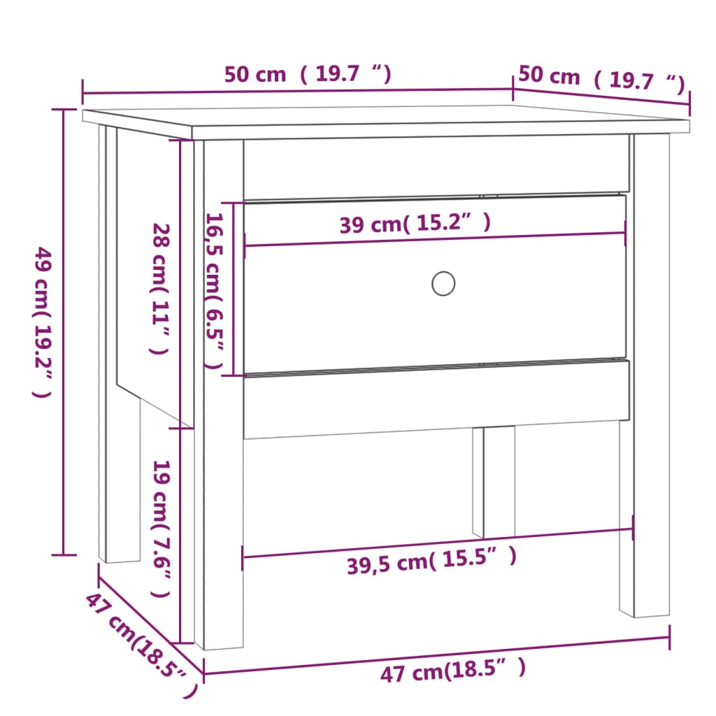 vidaXL Mesa de apoio 50x50x49 cm pinho maciço preto