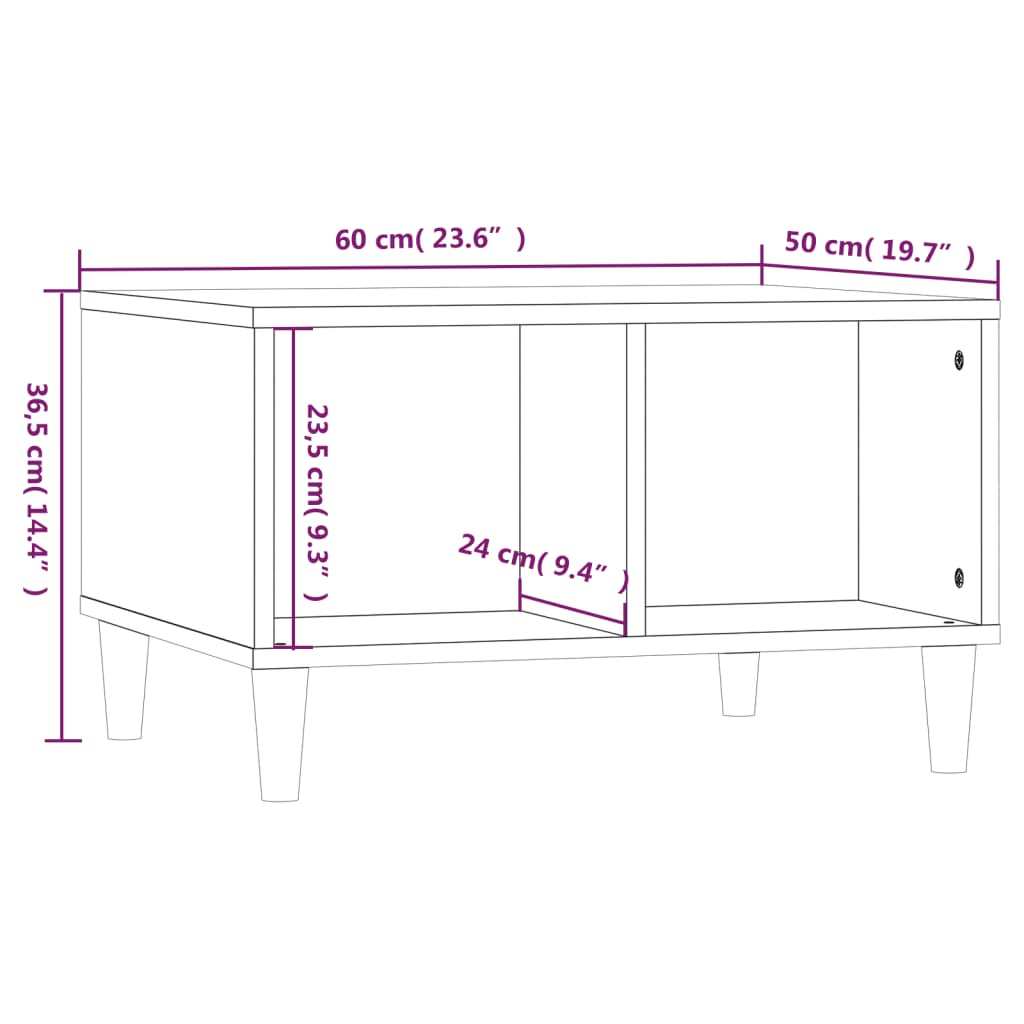 vidaXL Mesa de centro 60x50x36,5 cm derivados madeira branco brilhante