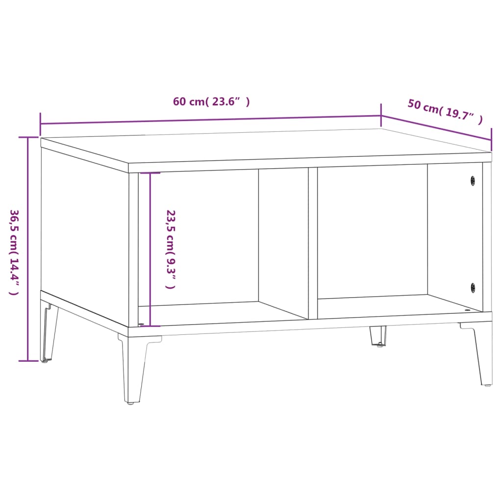 vidaXL Mesa de centro 60x50x36,5 cm derivados madeira carvalho sonoma