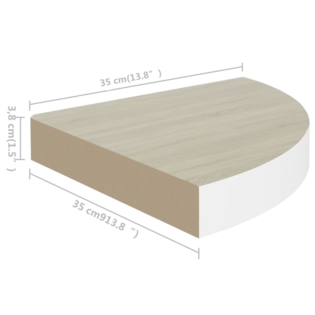 vidaXL Prateleira de canto parede 35x35x3,8 cm MDF cor carvalho/branco