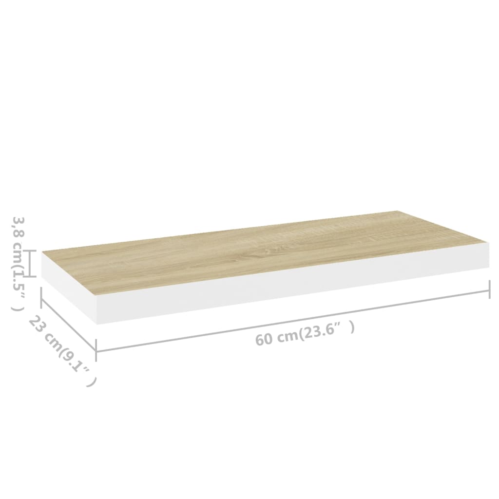 vidaXL Prateleira parede suspensa 60x23,5x3,8 cm MDF carvalho e branco