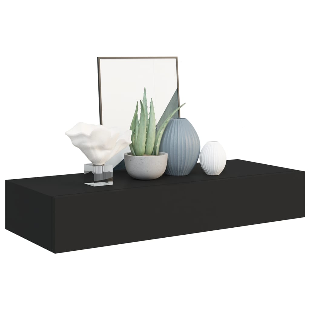 vidaXL Prateleiras de parede c/ gavetas 2 pcs MDF 60x23,5x10 cm preto