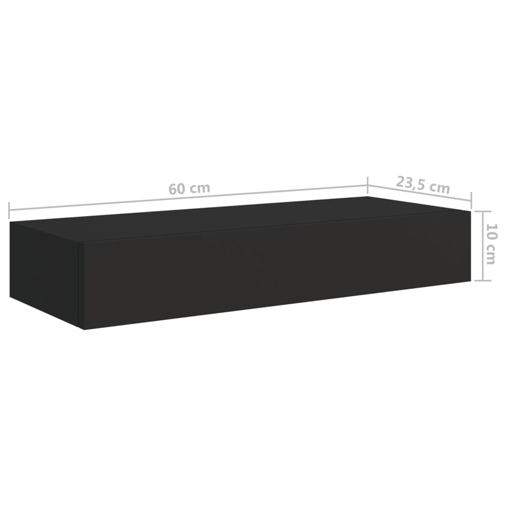 vidaXL Prateleiras de parede c/ gavetas 2 pcs MDF 60x23,5x10 cm preto