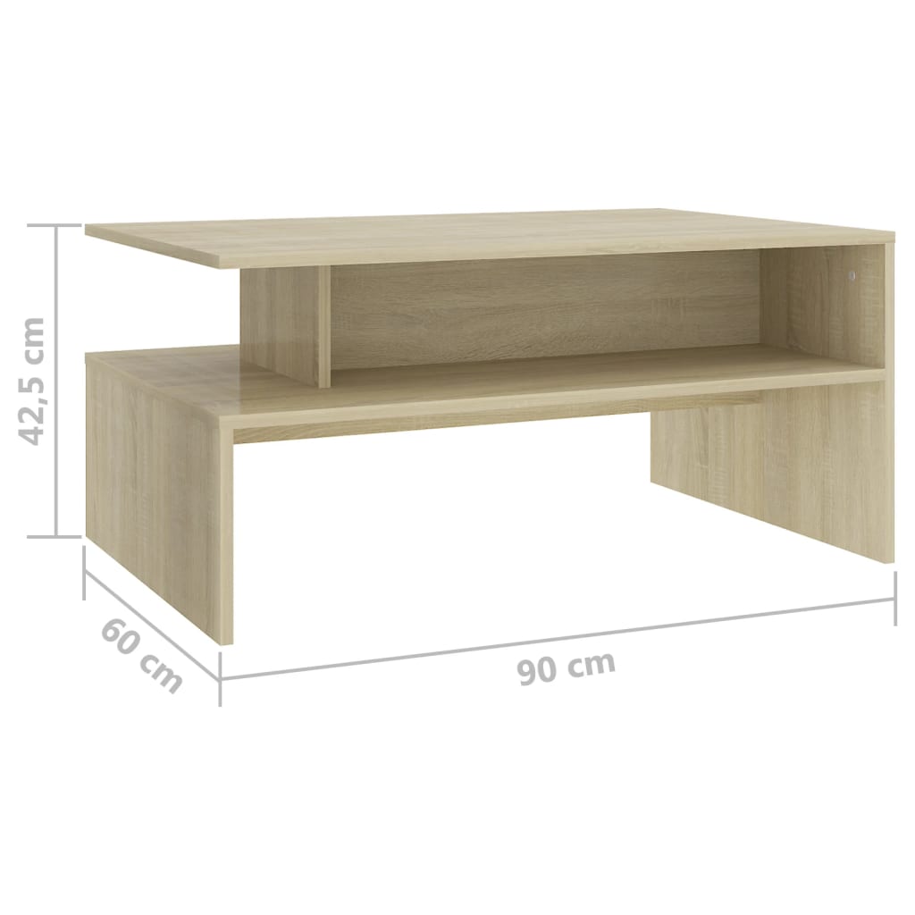 vidaXL Mesa de centro 90x60x42,5 cm contraplacado carvalho sonoma