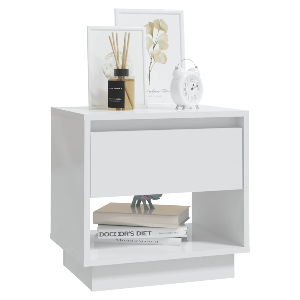 vidaXL Mesa de cabeceira 45x34x44 cm contraplacado branco brilhante