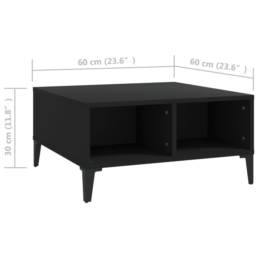 vidaXL Mesa de centro 60x60x30 cm contraplacado preto