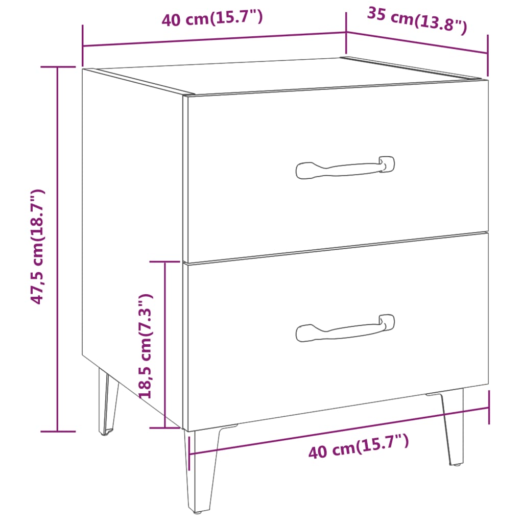 vidaXL Mesas de cabeceira 2 pcs 40x35x47,5 cm cor branco