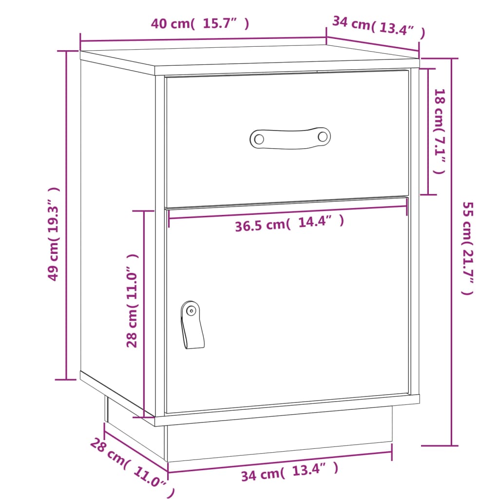 vidaXL Mesas de cabeceira 2 pcs 40x34x55 cm pinho maciço preto