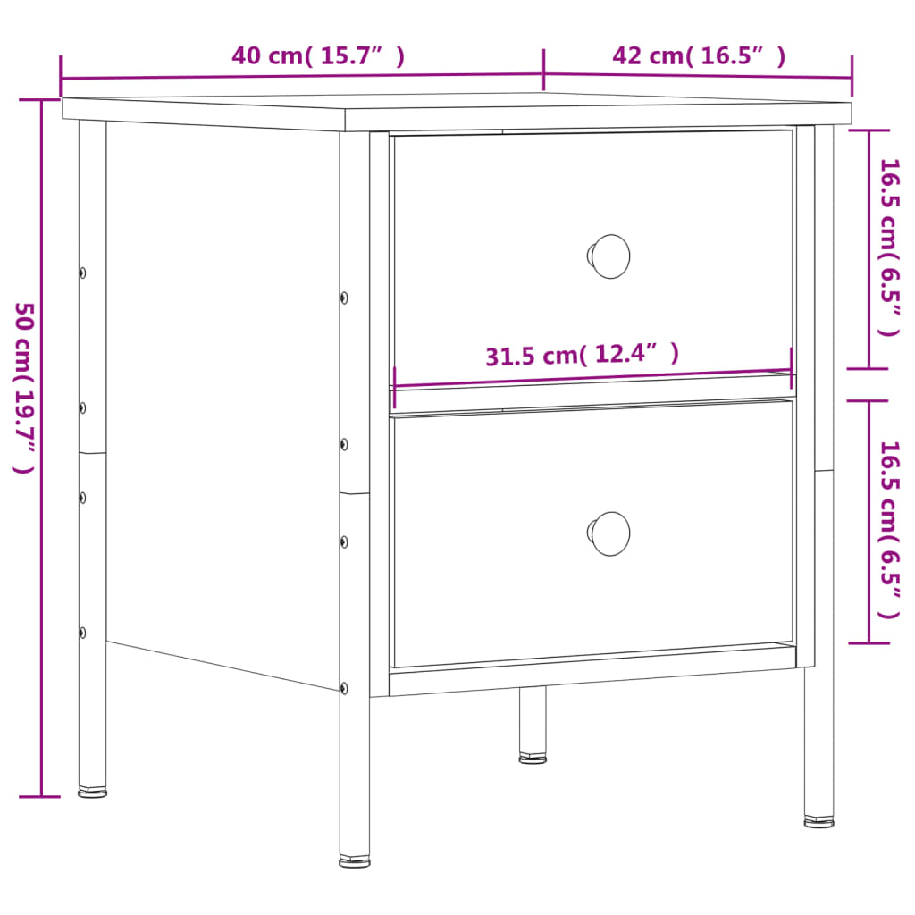 vidaXL Mesa cabeceira 40x42x50 cm derivados madeira carvalho castanho