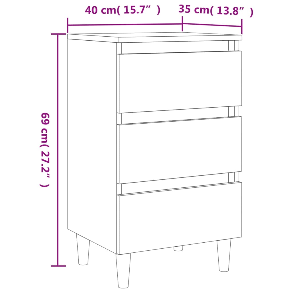 vidaXL Mesas cabeceira pernas madeira 2pcs 40x35x69cm cinzento cimento