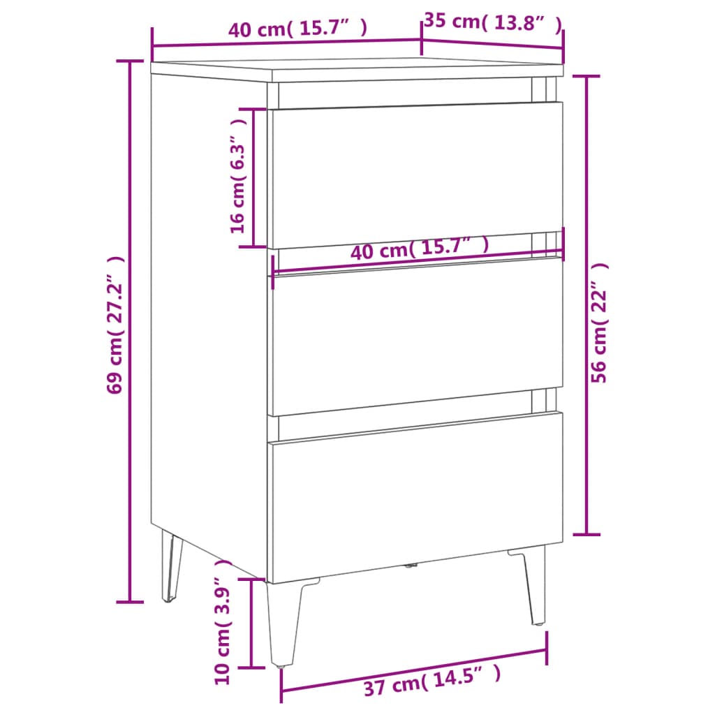 vidaXL Mesa de cabeceira c/ pernas de metal 40x35x69cm carvalho sonoma