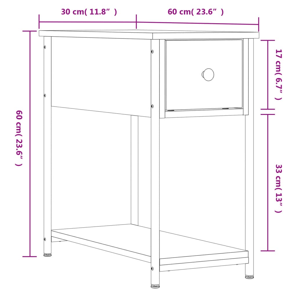 vidaXL Mesa de cabeceira 30x60x60 cm derivados madeira carvalho sonoma