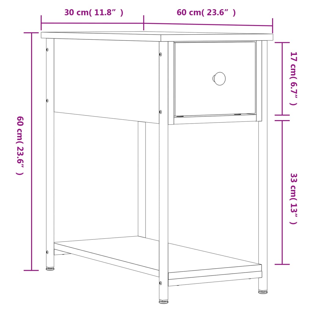 vidaXL Mesa de cabeceira 30x60x60 cm derivados madeira carvalho fumado