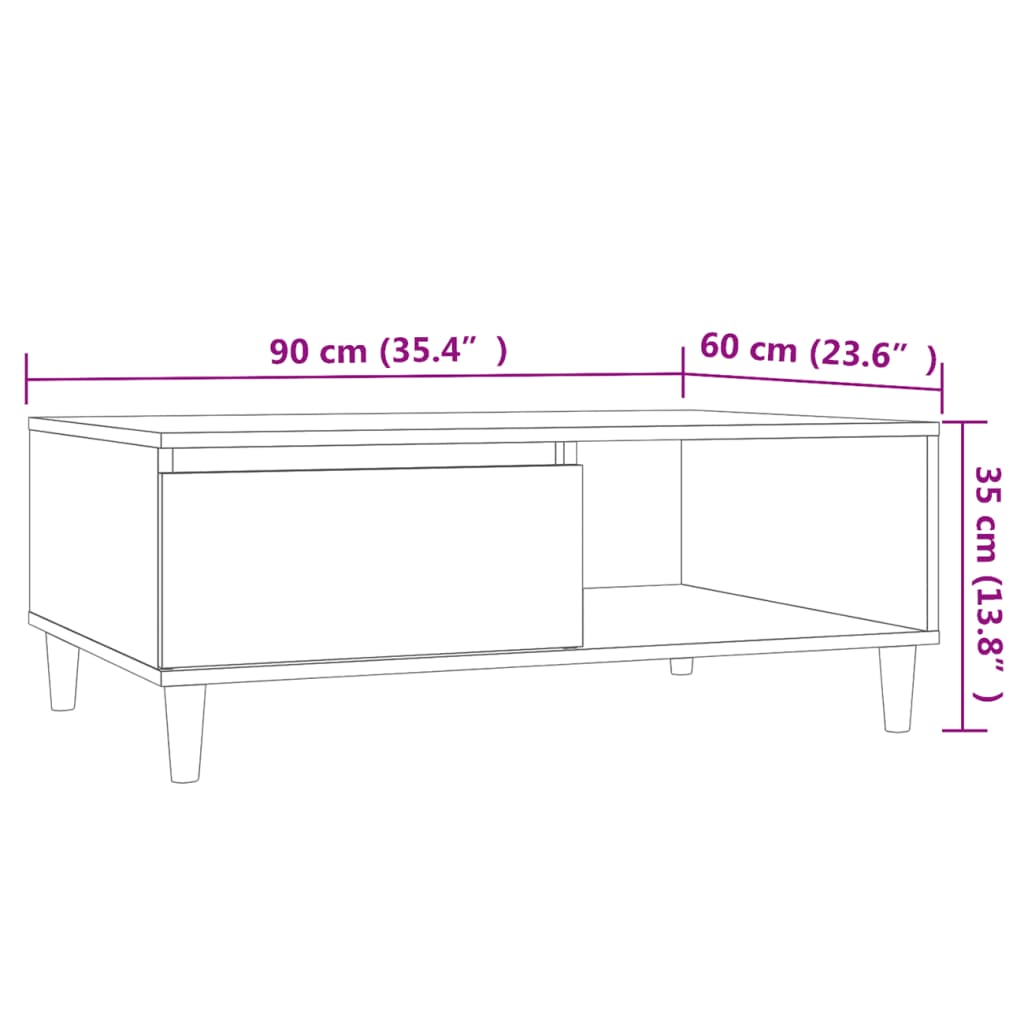 vidaXL Mesa de centro 90x60x35 cm derivados de madeira carvalho sonoma