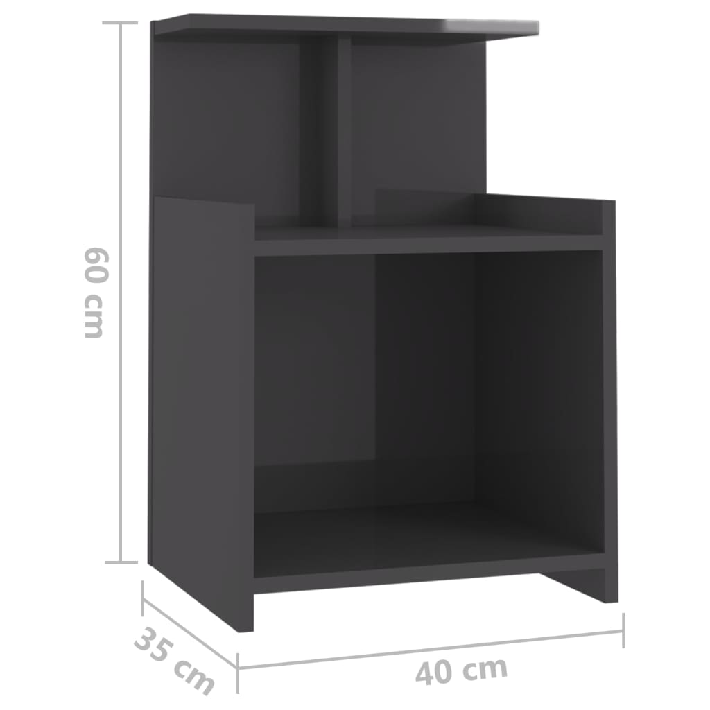 vidaXL Mesas cabeceira 2 pcs 40x35x60 cm contraplacado cinza brilhante