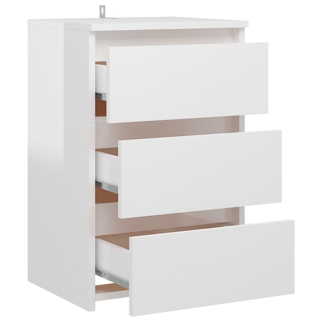 vidaXL Mesa de cabeceira 40x35x62,5 cm contraplacado branco brilhante