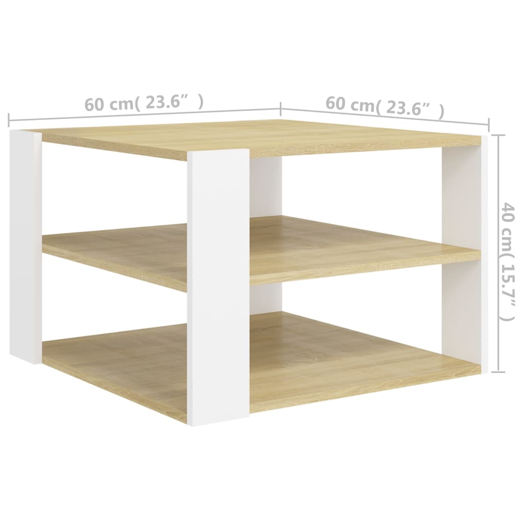 vidaXL Mesa de centro 60x60x40 cm contraplacado carvalho sonoma/branco