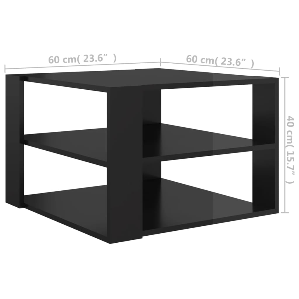 vidaXL Mesa de centro 60x60x40 cm contraplacado preto brilhante