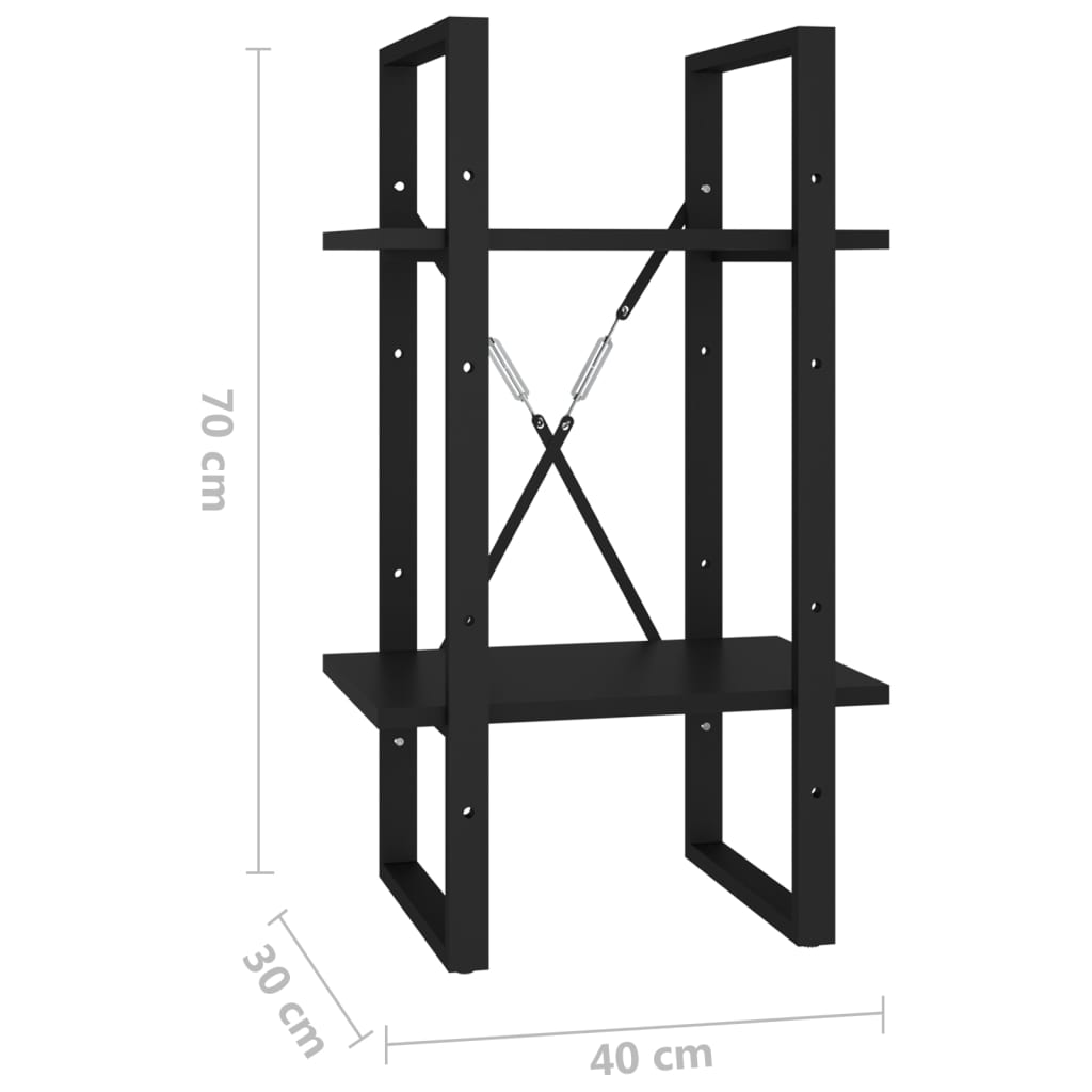 vidaXL Estante com 2 prateleiras 40x30x70 cm contraplacado preto