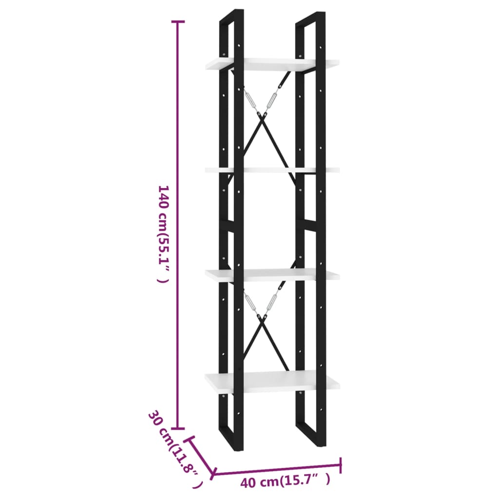 vidaXL Estante com 4 prateleiras 40x30x140 cm contraplacado branco