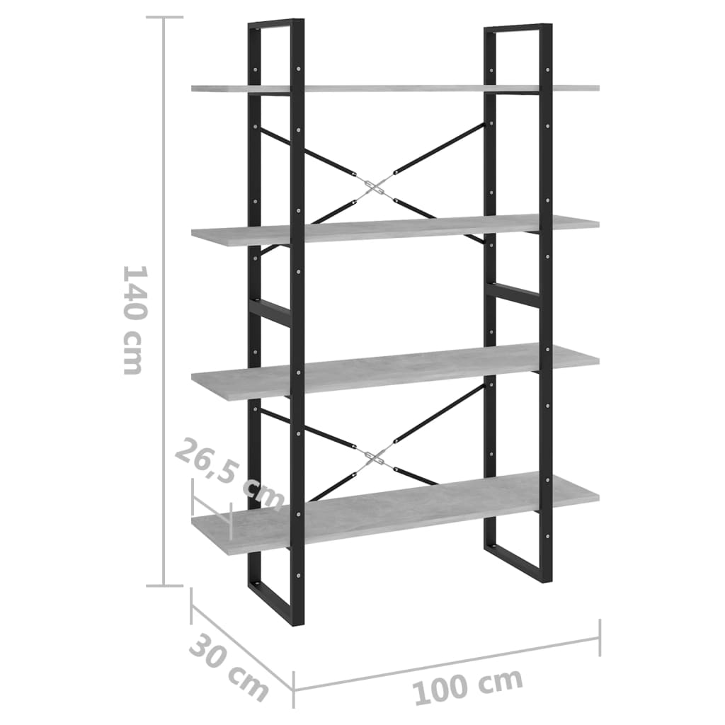 vidaXL Estante 4 prateleiras 100x30x140 cm contrapl. cinzento-cimento