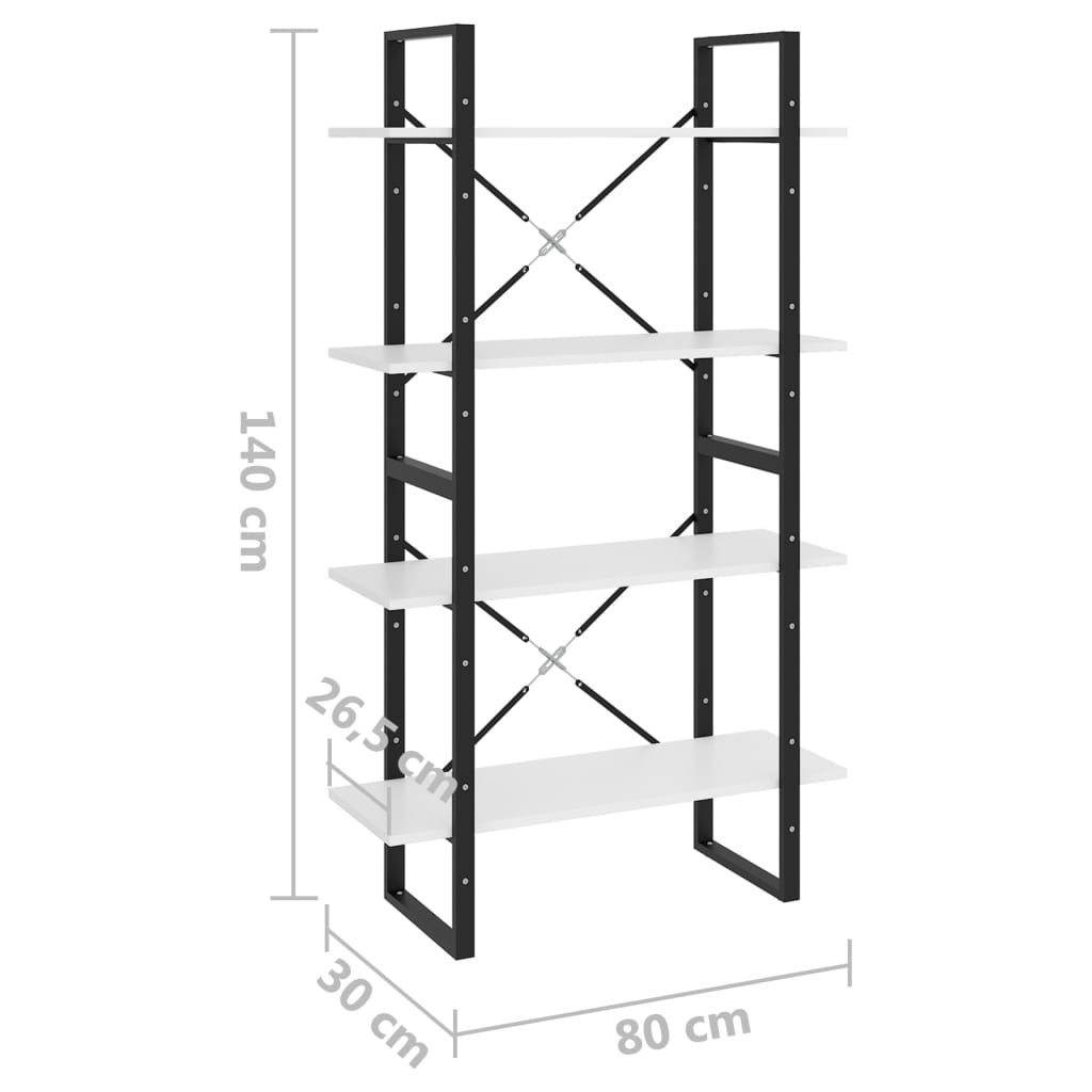 vidaXL Estante com 4 prateleiras 80x30x140 cm contraplacado branco