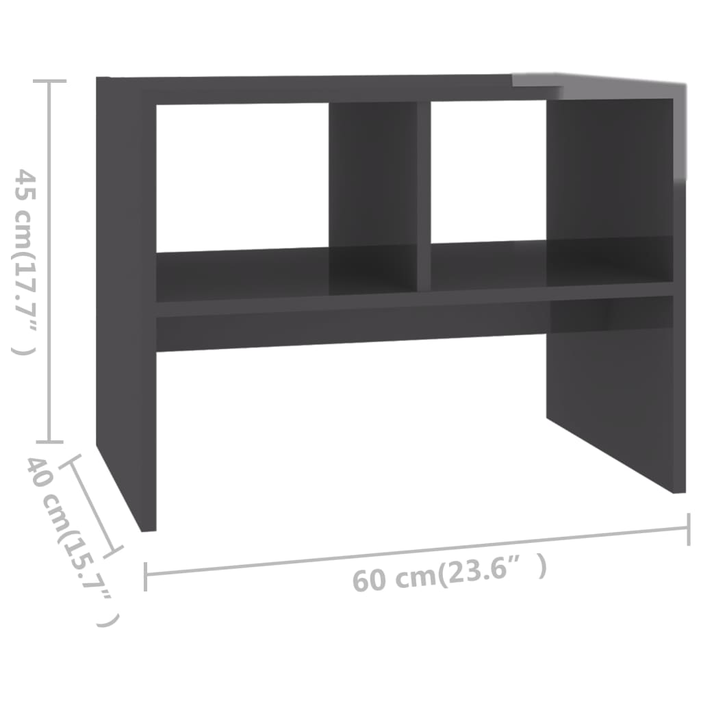 vidaXL Mesa de apoio 60x40x45 cm contraplacado cinzento brilhante