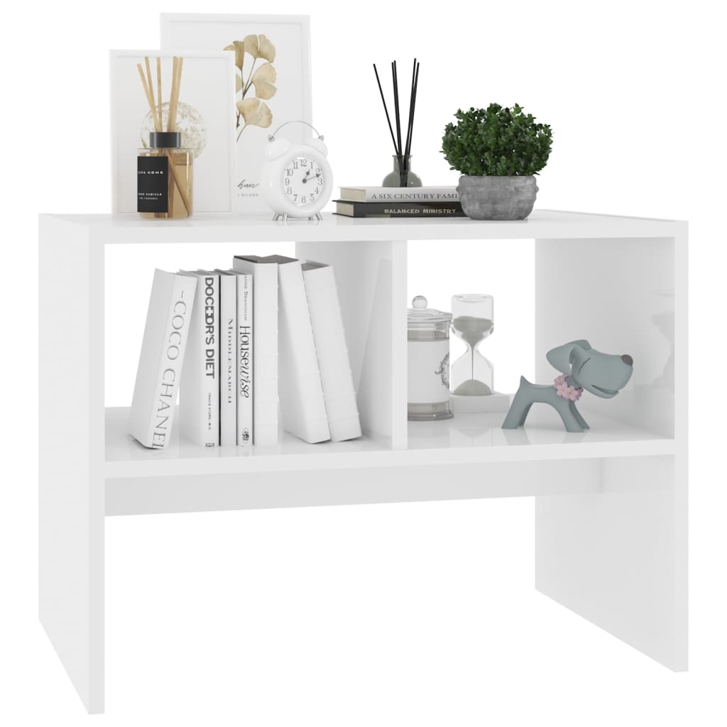 vidaXL Mesa de apoio 60x40x45 cm contraplacado branco brilhante