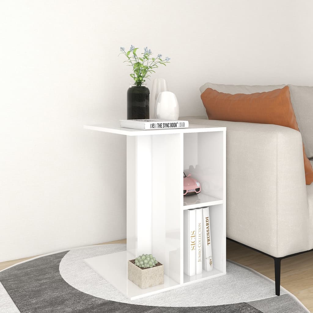 vidaXL Mesa de apoio 60x40x45 cm contraplacado branco brilhante