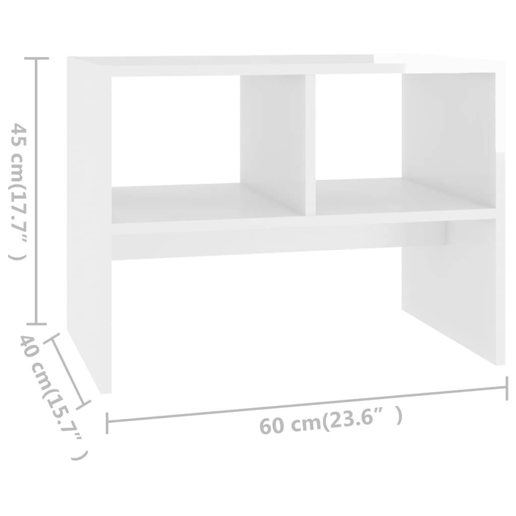 vidaXL Mesa de apoio 60x40x45 cm contraplacado branco brilhante