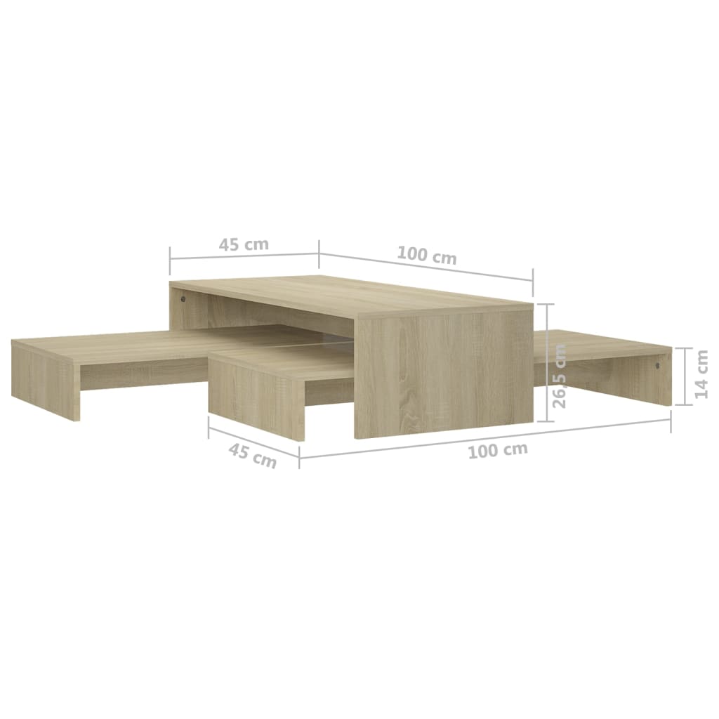 vidaXL Conj. mesas de centro 100x100x26,5 cm contrapl. carvalho sonoma