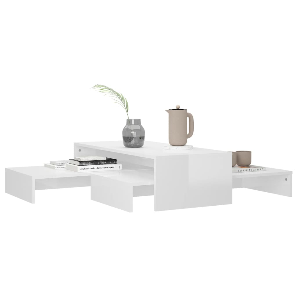 vidaXL Conjunto de mesas de centro 100x100x26,5 cm branco brilhante