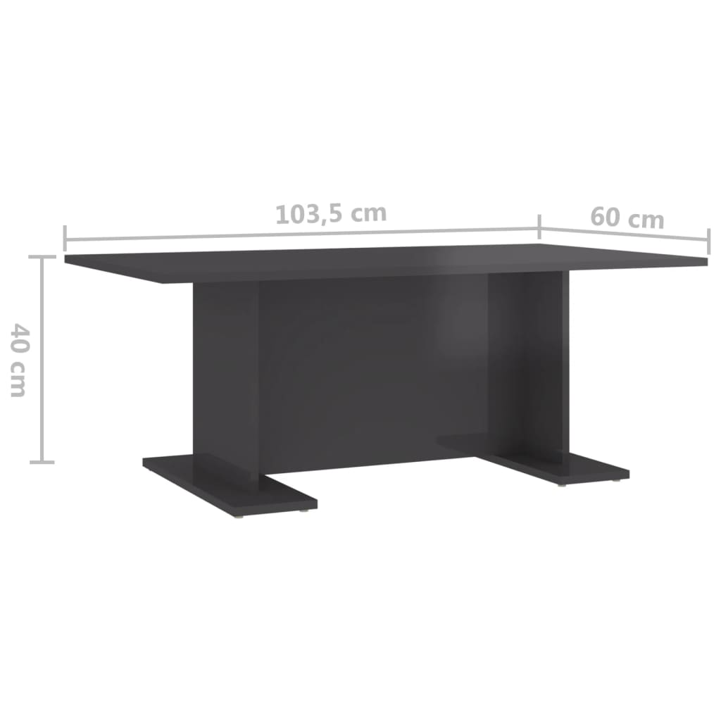 vidaXL Mesa de centro 103,5x60x40 cm contraplacado cinzento brilhante